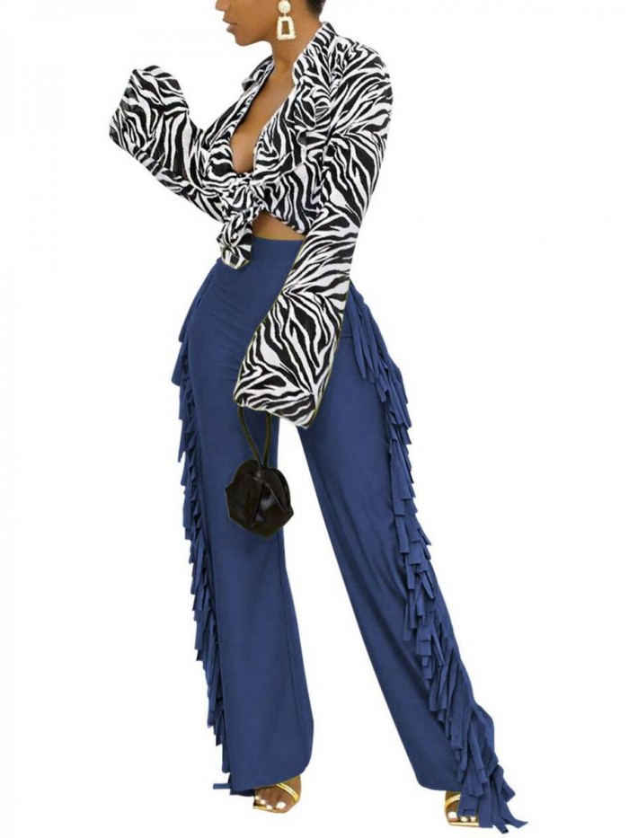 Casual Comfy Solid Wide Leg Fringe On Both Sides Lounge Pants 