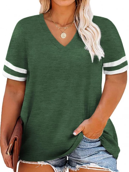 Womens Plus-Size Tops Color Block T Shirts Short S...