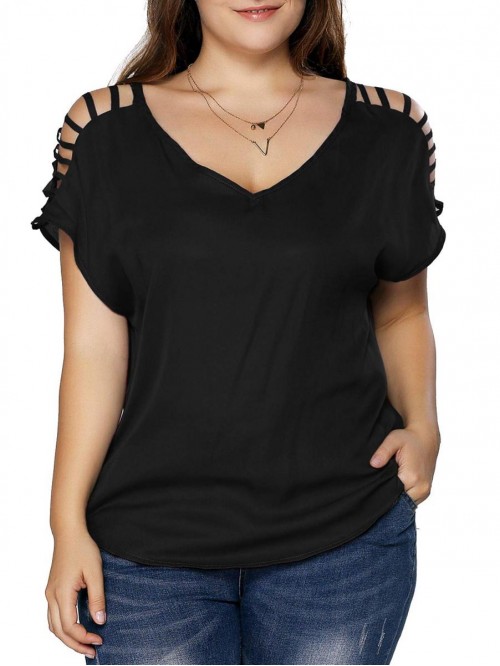 Womens Tops Plus Size V Neck Blouse Cold Shoulder ...