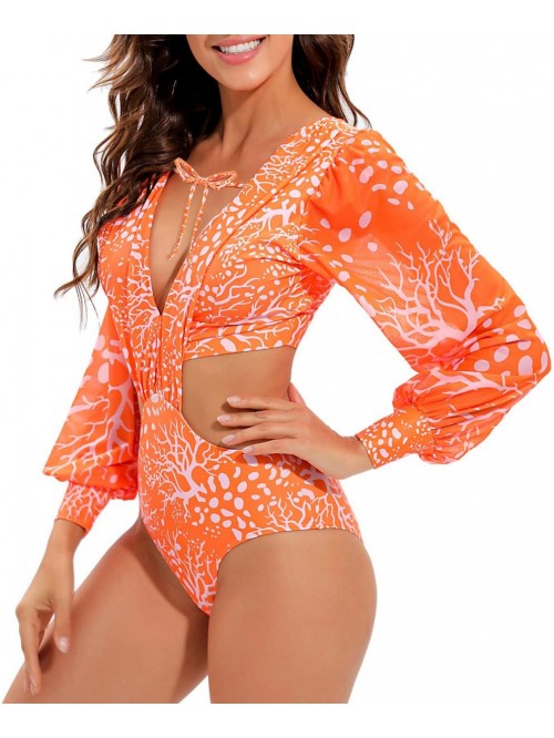 Women's Rashguard Long Sleeve Zip Swimsuit Print S...