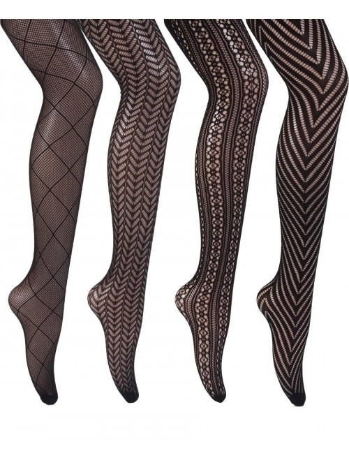 Patterned Fishnet Stockings for Women, Black Fishn...