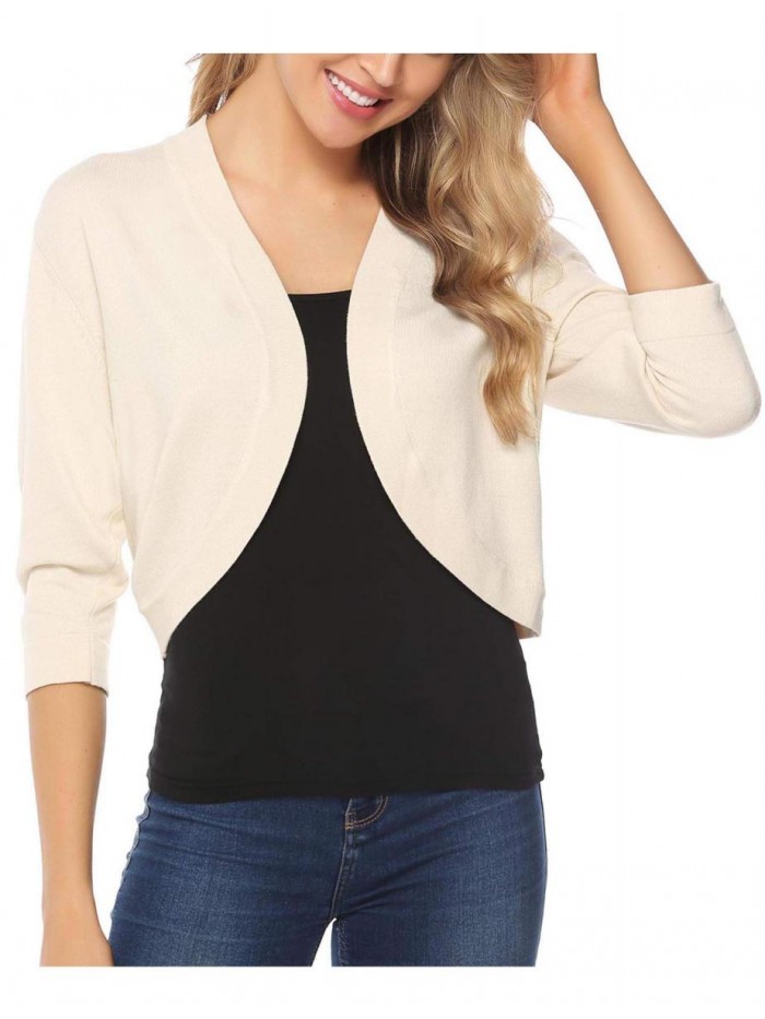 Women Open Front Cardigan 3/4 Sleeve Cropped Bolero Shrug Cardigan Sweater 