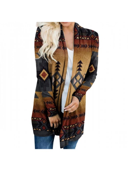 Women Aztec Open Front Cardigan Loose Slouchy Swea...