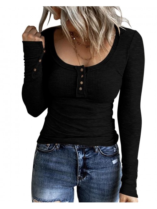 Women’s Long Sleeve Henley T Shirts Button Down ...