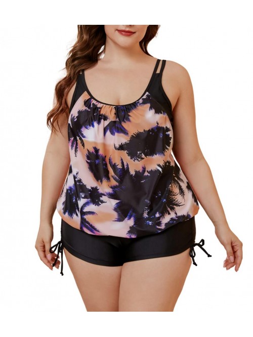 Women's Plus Two Piece Tankini with Shorts Tummy C...