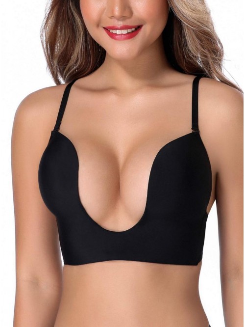 Women's Deep Plunge Bra Convertible Push up Low Cu...