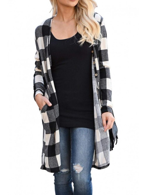 Women's Open Front Long Cardigan Draped Snap Buffa...