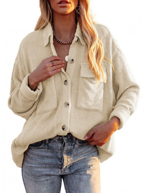 Womens Corduroy Long Sleeve Button Down Shirts Cas...