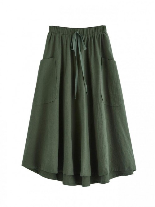 Women's Casual High Waist Pleated A-Line Midi Skir...