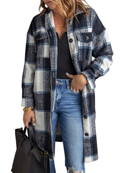 Women's Flannel Plaid Shirts Jacket Shacket Coats ...