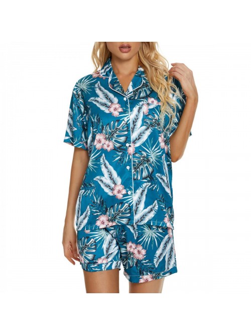 Silk Satin Pajamas Set, Short Sleeve Sleepwear wit...