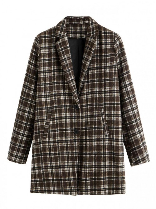 Women's Lapel Collar Coat Long Sleeve Plaid Blazer...