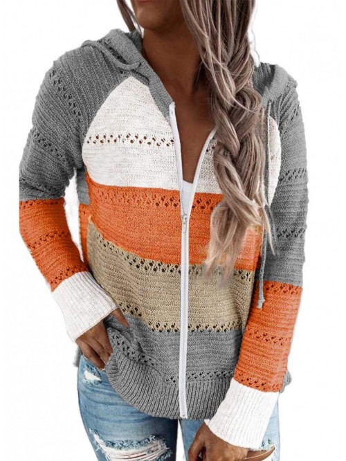 Womens Long Sleeve Knit Sweater Zip Up Hoodie Jack...