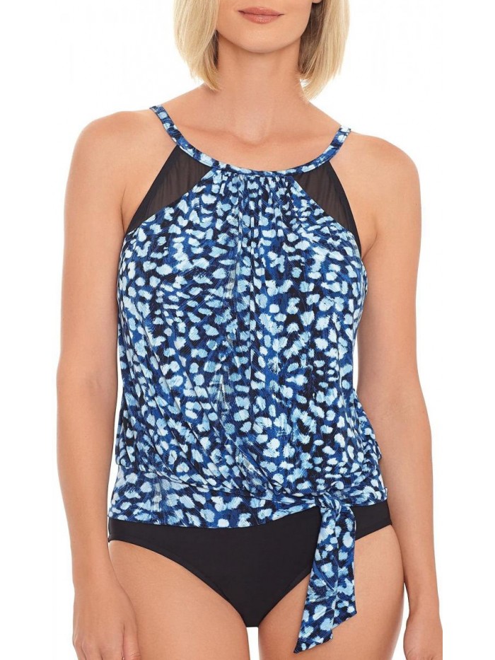 Bay Womens High Neck Mesh Blouson Tankini Top 16 Blue 