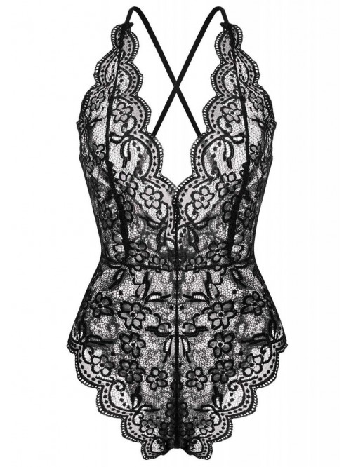 Lingerie Bodysuit Babydoll One Piece Lace Halter T...