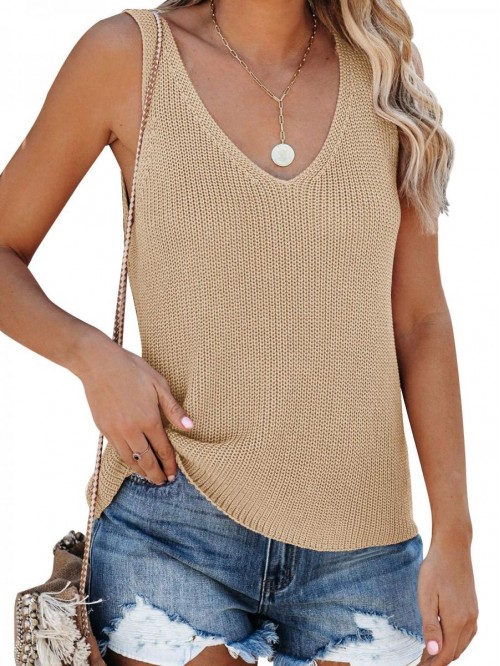 Womens Sleeveless V Neck Sweater Vest Summer Fall ...