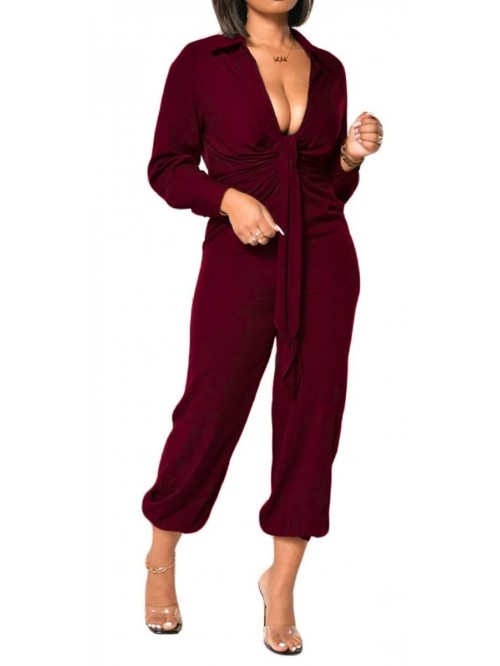 Elegant Jumpsuit Sexy Long Sleeve Straight Trouser...