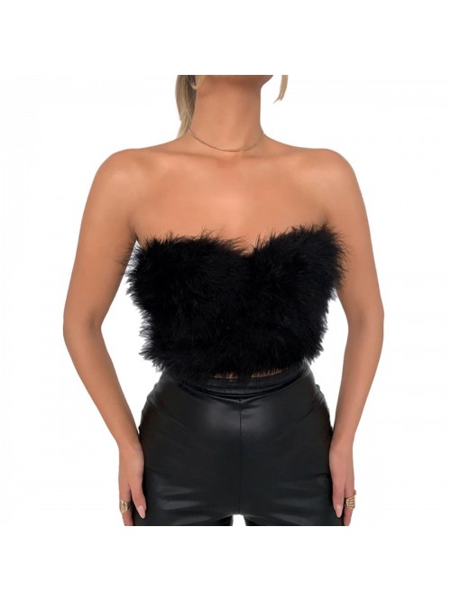 Feather Corset Tops Off Shoulder Sleeveless Tube C...