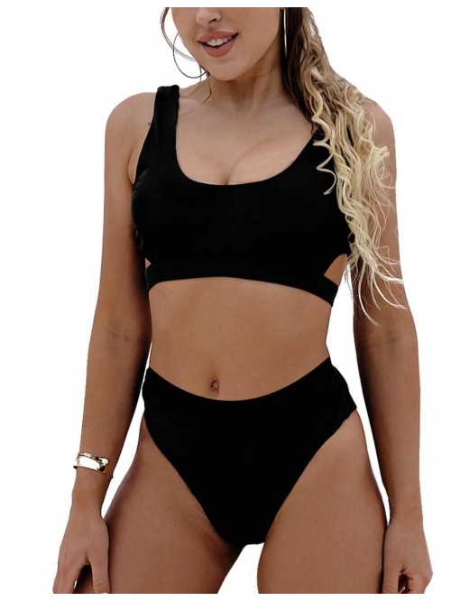 Jelly Women's High Waisted Swimsuit Crop Top Cut O...