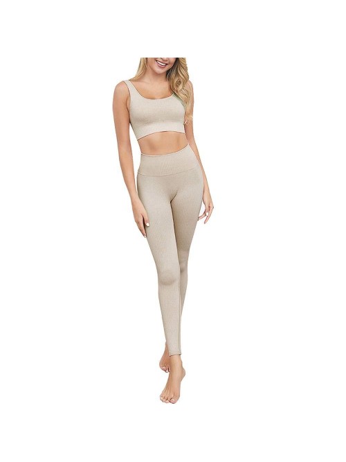 Exercise Outfits for Women 2 Pieces Ribbed Seamles...