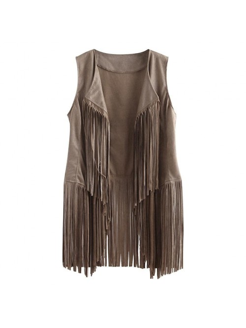 Faux Suede Fringe Vest 70s Hippie Clothes Open-Fro...