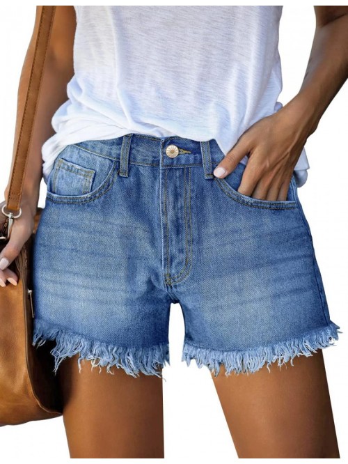 Women's High Waisted Ripped Denim Shorts Frayed Ra...