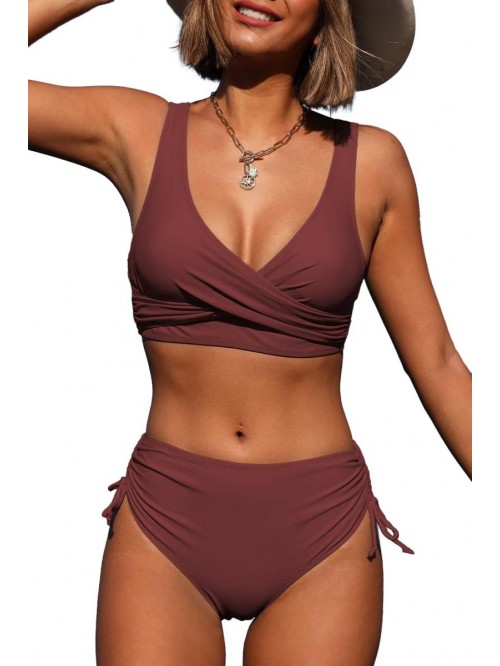 High Waisted Bikini Twist Front Tie Back 2 Piece S...