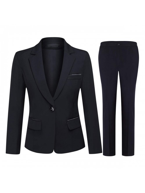 2 Piece Office Lady Business Suit Set Slim Fit Bla...